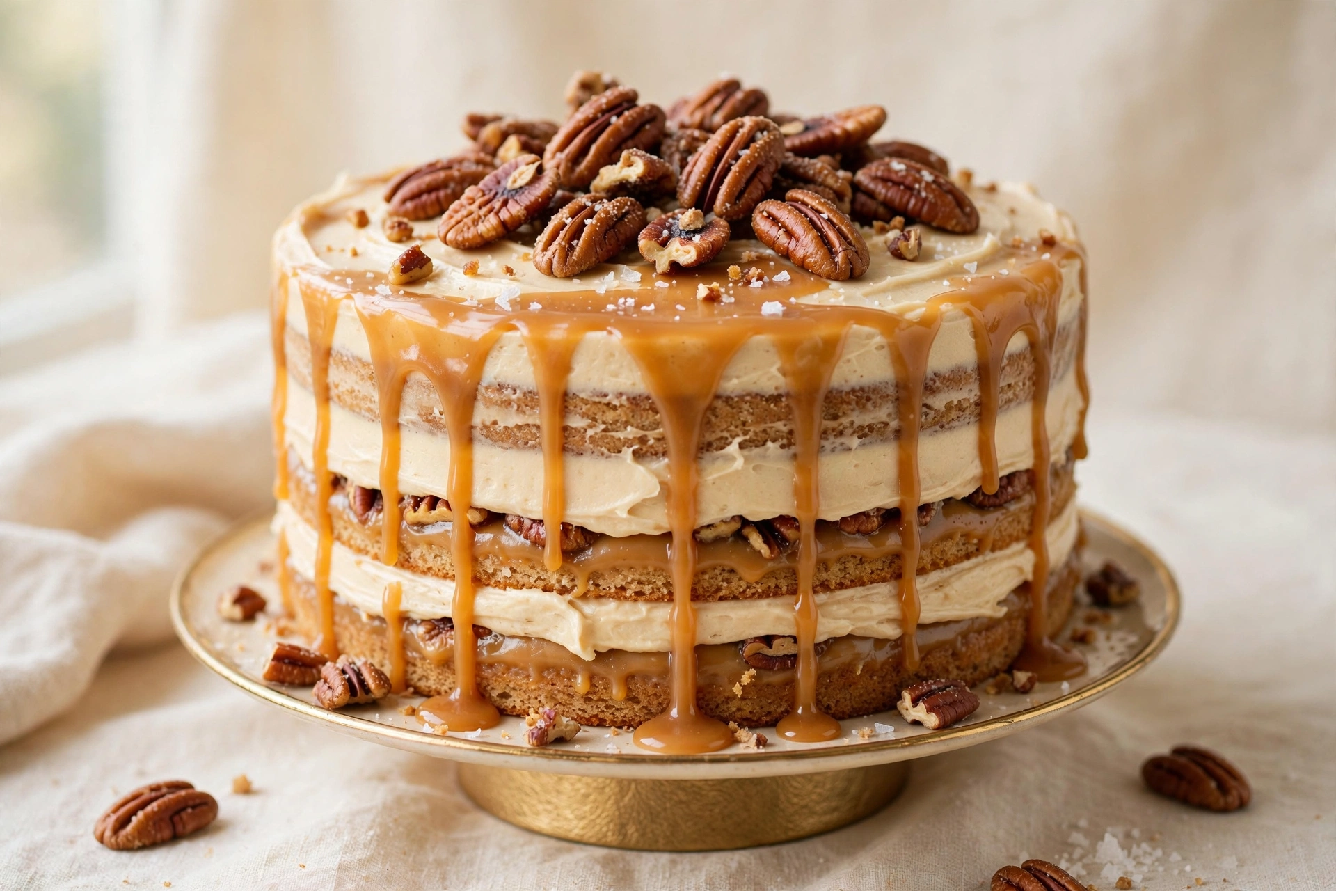 Salted caramel pecan cake