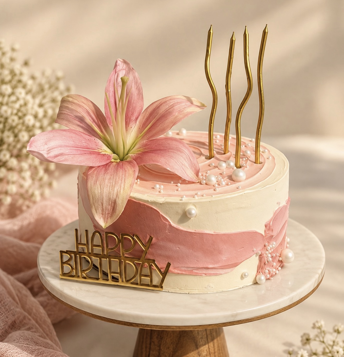 Pink lily birthday cake