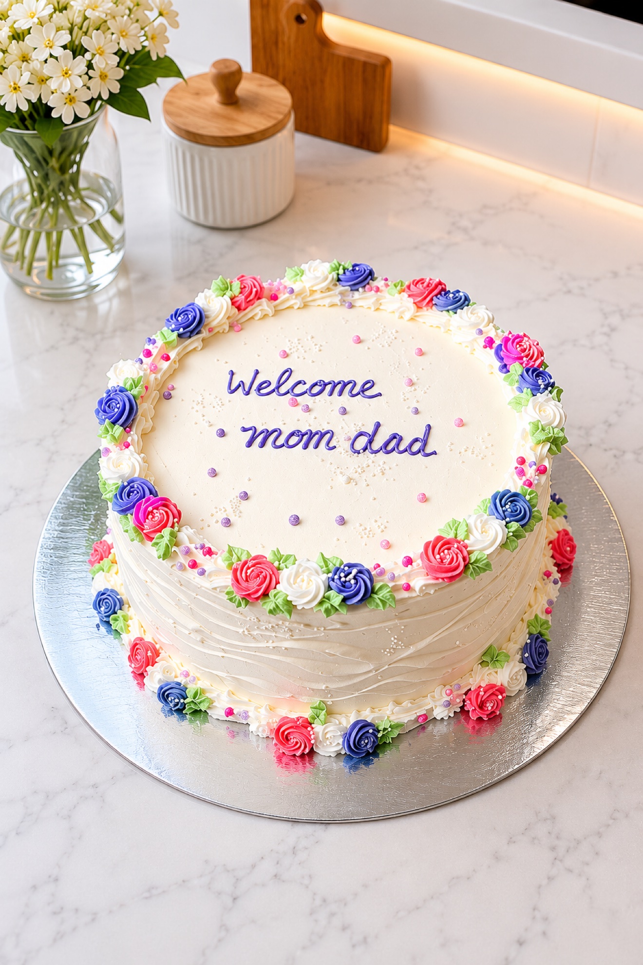 Floral welcome cake