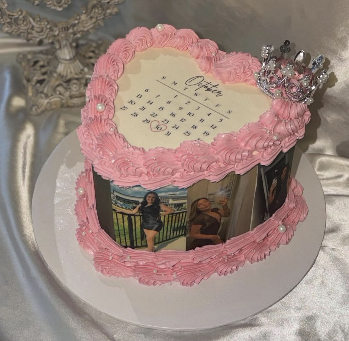 Pink calendar heart celebration cake